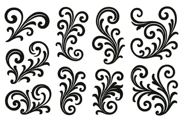 Poster - Modern decorative icon set featuring elegant swirl designs for various creative projects