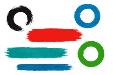 Poster - Colorful icon set featuring various brush strokes and circular designs in different shades for creative projects