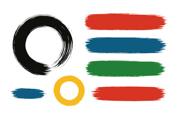 Poster - Icon set featuring bold brush strokes and circular shapes for design and branding