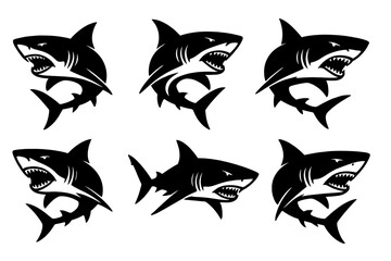 Poster - Icon set featuring black shark designs for use in various creative projects and applications