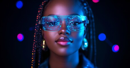 Poster - Connection to a young woman wearing a virtual reality headset