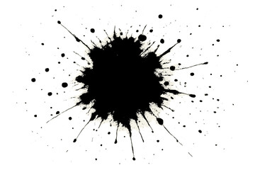 Poster - Black ink splash with dynamic droplets creating a striking artistic effect on a white background