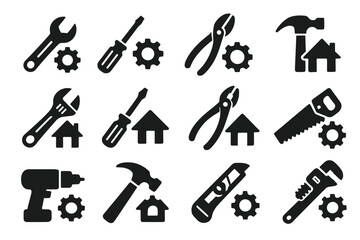 Poster - Icon set featuring various tools for home repair and construction tasks