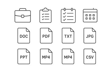 Poster - Icon set featuring different document formats and tools for productivity and organization purposes