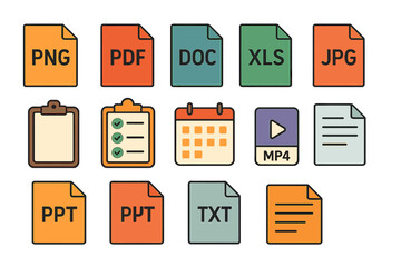 Aufkleber - icon set featuring various document formats and file types suitable for digital communication and pr