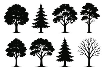 Poster - Collection of diverse tree icons in silhouette style suitable for various design projects and themes