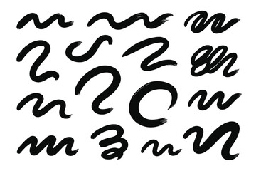 Poster - Modern black icon set featuring various brush stroke shapes for graphic design projects
