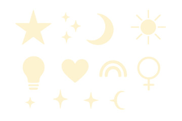 Poster - Unique icon set featuring celestial symbols, light bulbs, and hearts designed for various creative applications