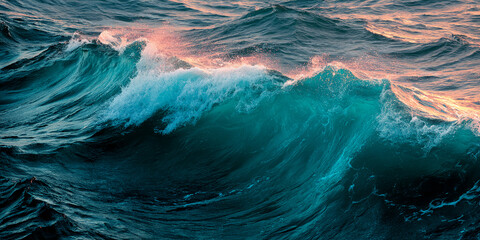 Aufkleber - Teal ocean wave, foam, crest, sunlight, water texture, powerful, dynamic, nature, sea, energy, movement, abstract, background