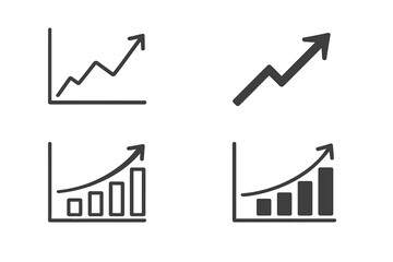 Poster - Icon set depicting various upward trends and growth metrics for business and finance applications