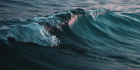 Poster - Close-up of dark teal ocean wave, textured surface, showing movement and light reflection, symbolizing nature's power and serenity, ideal for travel or nature concepts