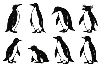 Poster - Unique icon set featuring various penguin designs in black and white with distinctive poses and styles for creative projects