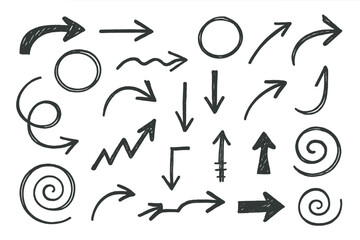 Poster - Icon set featuring various arrow styles, shapes, and directions suitable for design projects and presentations
