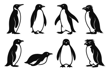 Poster - Unique icon set featuring various penguin designs in a minimalistic style for versatile applications