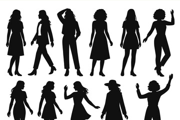 Poster - Silhouette icon set showcasing diverse female poses for graphic design and illustration use