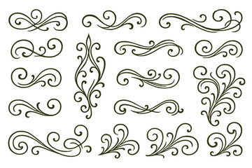 Poster - Decorative icon set with elegant floral scrolls and ornate patterns for design projects and creative applications