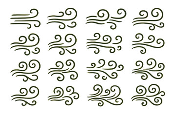 Poster - Icon set featuring decorative swirling wind designs in a simple, minimalist style for various uses