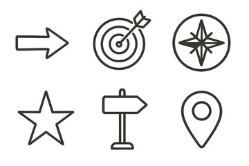 Leinwandbilder - Icon set featuring directional symbols, targets, and location markers suitable for navigation and design purposes