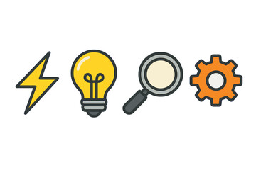 Poster - Icon set featuring symbols for energy, creativity, exploration, and innovation showcasing modern design elements