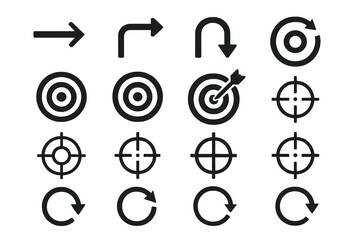 Poster - Collection of icon set featuring directional arrows, targets, and circular symbols for various applications