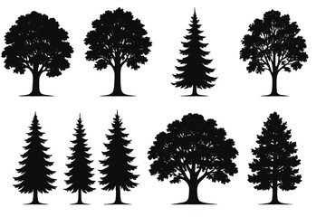 Poster - Diverse collection of tree icons in silhouette form for design and illustration purposes