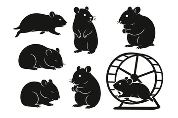 Poster - Icon set featuring different poses and activities of hamsters in various styles for creative projects and design use