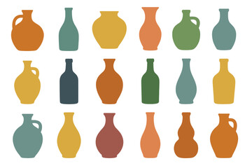 Poster - Collection of colorful vase icons in various shapes and sizes arranged in a grid pattern for decorative use