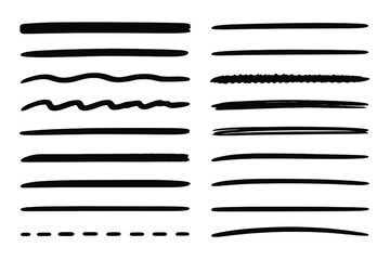 Poster - Collection of black line icons showcasing various brush stroke styles for artistic projects