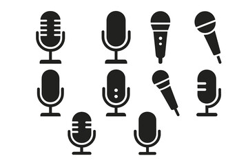Poster - Collection of black microphone icons suitable for various audio projects and designs