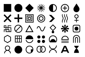 Leinwandbilder - Collection of minimalist black icon set featuring geometric shapes and symbols for various design purposes