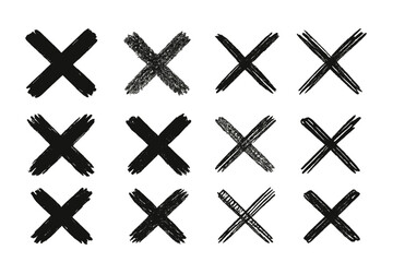 Poster - Icon set featuring various black brush stroke crosses on a white background for design purposes and creative projects