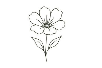 Poster - Simple line drawing of a flower with leaves, showcasing a minimalist and elegant design suitable for various applications