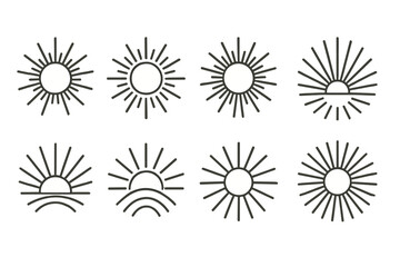 Poster - Icon set featuring various sun designs with rays in different formations for creative projects