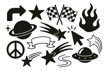Poster - Icon set featuring various symbols including stars, planets, and flags suitable for diverse projects