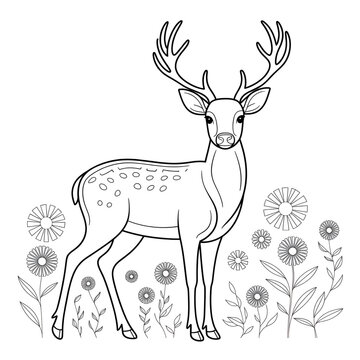‎A black and white deer illustration line art of a coloring page
