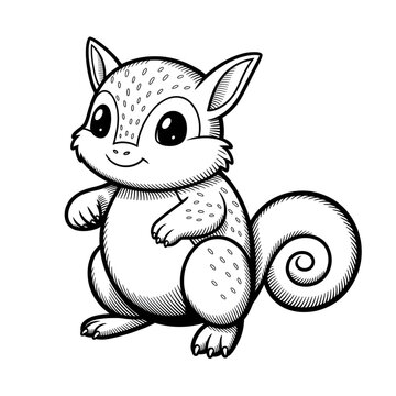 ‎A black and white squirrel line art of a coloring page