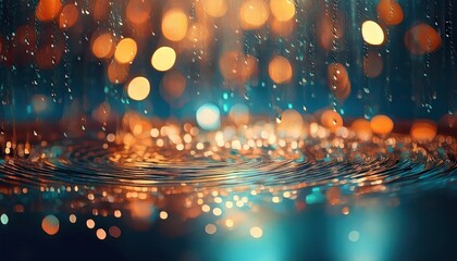 Poster - Captivating raindrops dancing on a glimmering surface urban nightscape high-definition photography atmospheric close-up serenity