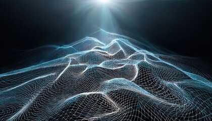 Poster - Dynamic 3d wave patterns in a virtual environment conceptual art abstract digital landscape
