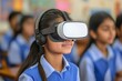 © schmidt - An Indian student utilizes a virtual reality vision headset to enhance their studies, symbolizing the future of VR Pro technology and its potential applications