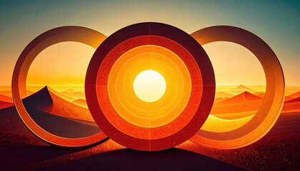 Poster - Sunset artistry abstract geometry amidst desert landscape visual artwork warm tones scenic view conceptual exploration