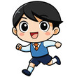 © setan cell - Cartoon boy running in school uniform