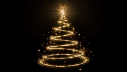 Poster - golden sparkling christmas tree shape on black background perfect for web design branding print media vector illustration