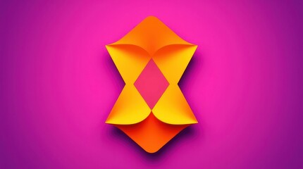 Poster - Abstract orange and pink geometric design; folded, layered shapes creating an X-like form against a vibrant purple background