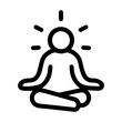 © DysOdyssey - Stylized icon of a person in a lotus yoga pose with radiating lines above the head. Meditation, mindfulness, wellness practice for mental and physical health. Simple line art representing tranquility