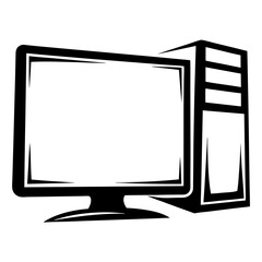 Poster - Classic desktop computer icon illustration, with monitor and tower, monochrome style