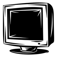Poster - Old fashioned black and white computer monitor with stand and power button