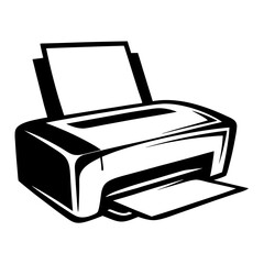 Poster - Black and white vector image of a printer with paper inside