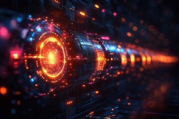 Poster - Abstract Digital Background with a Bright Circle in the Center