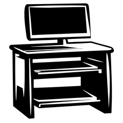 Poster - Stylized black and white illustration of a computer on a desk