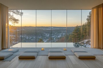 Aufkleber - A spacious room with a stunning forest view